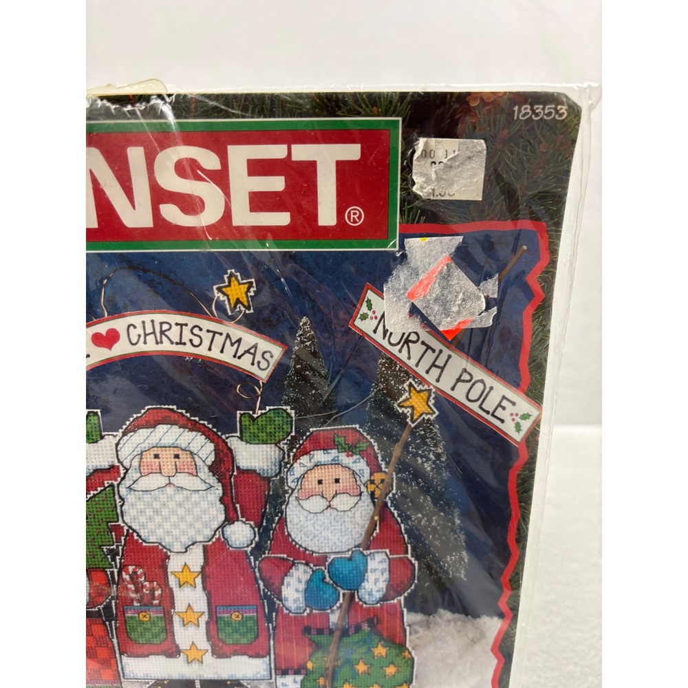 Vintage 1998 Sunset Counted Cross Stitch Kit "Help Wanted" Santa Trio 18353 - Picture 4 of 7